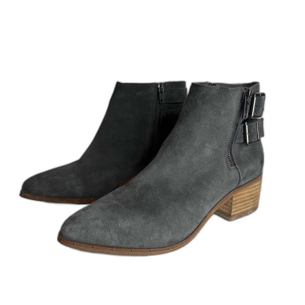 Bleecker & Bond Boots Womens Size 7.5M Gray Suede Double Buckle Ankle Booties